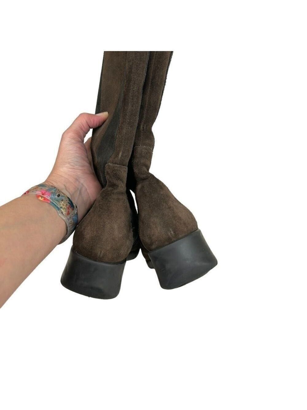 Aquatalia Two-Tone Brown Suede Weatherproof Wedge Boots 6.5 - Picture 7 of 12